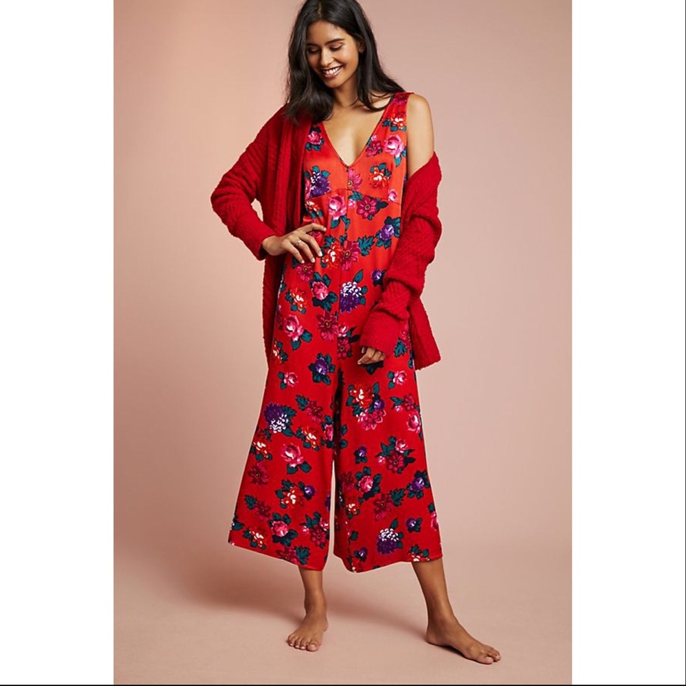 Anthro Floreat Rose Sleep Jumpsuit Sz Large